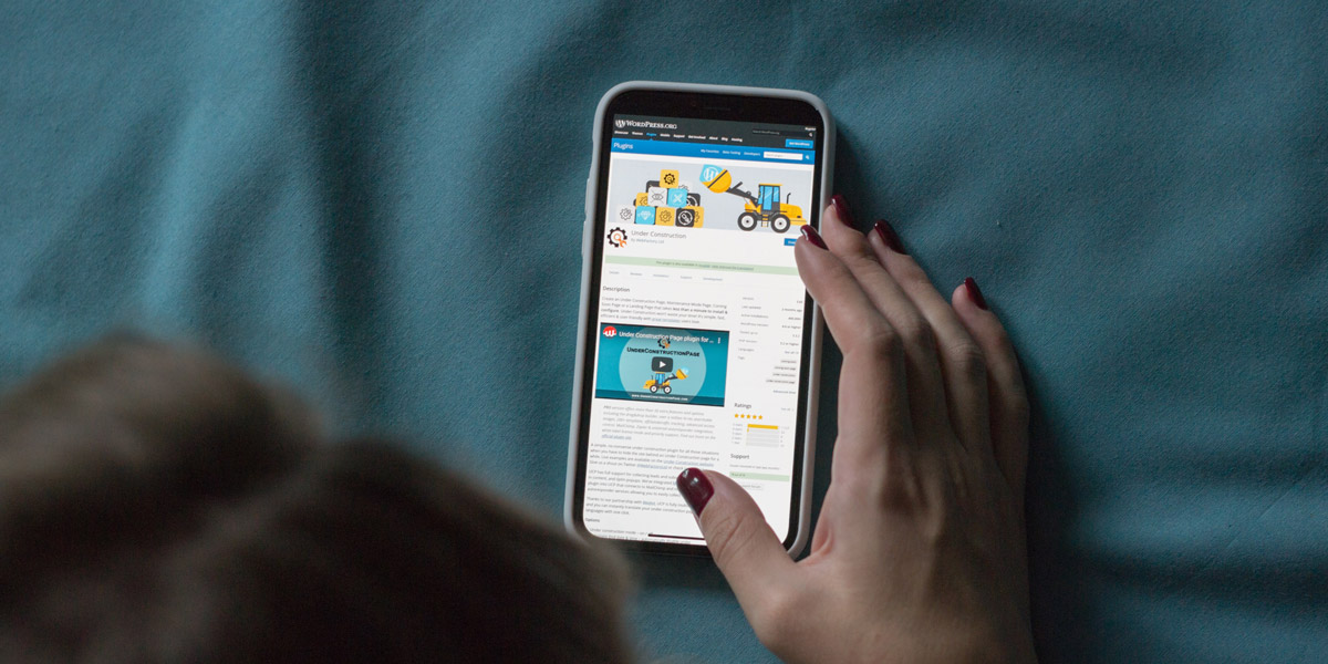 Under ConstructionPage plugin for WordPress opened on iPhone X.