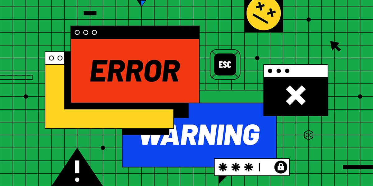 illustration of pop up windows saying things like error, warning, x to signify a hacked site