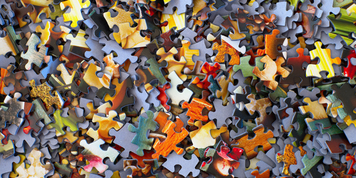 Stack of jigsaw puzzle pieces. You’ve got your work cut out for you.