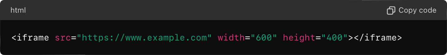 Screenshot of an example of iFrame coding