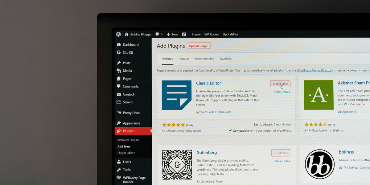 A computer screen displaying the WordPress plugin dashboard with various plugins and options visible.